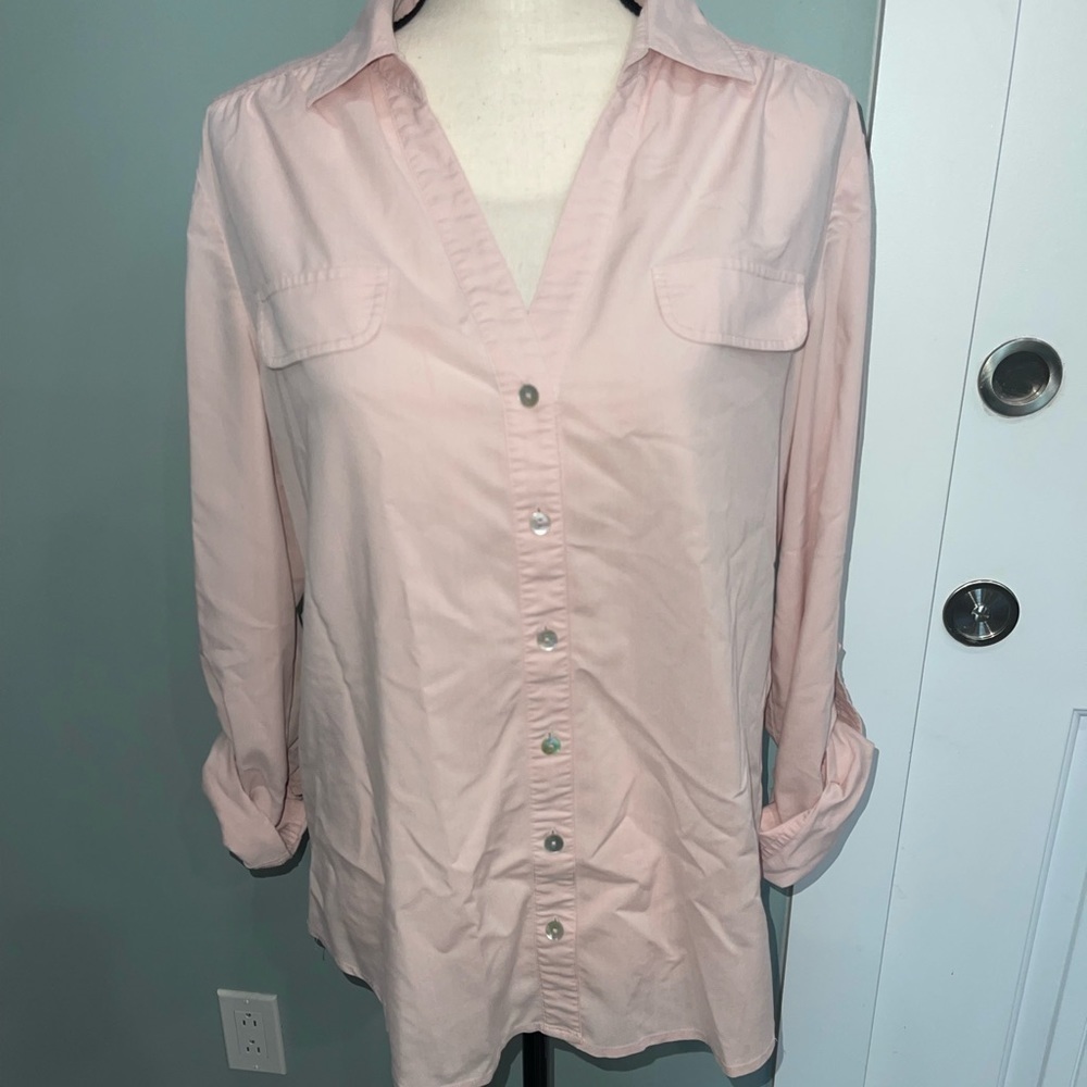 Chico’s Women’s pale pink button down blouse size medium